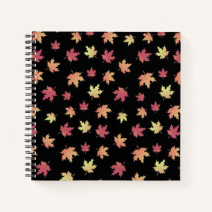 Elegant Brown Red Autumn Leaves Pattern Notebook