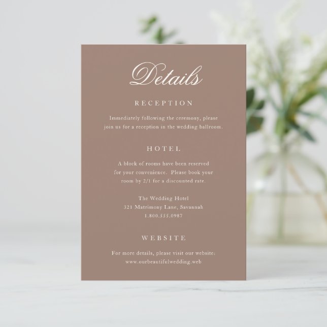 Elegant Brown Romantic Wedding Enclosure Card (Standing Front)
