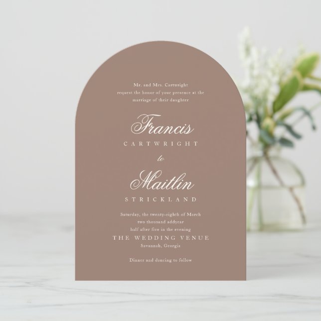 Elegant Brown Romantic Wedding Invitation (Standing Front)