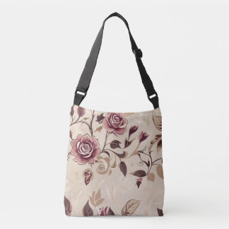 Elegant Brown Rose Pattern Crossbody Bag