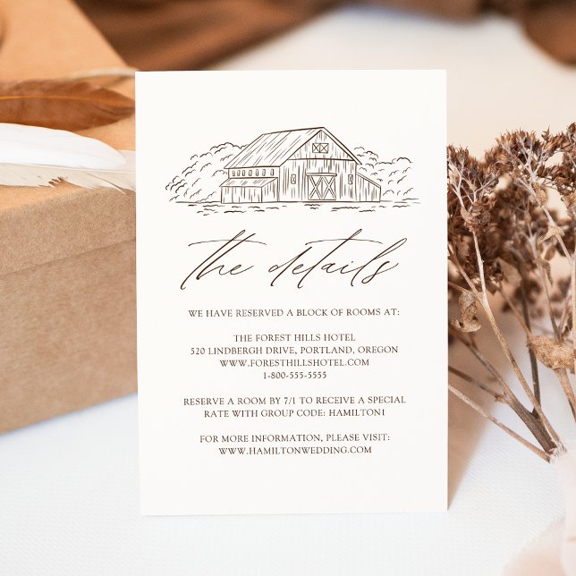 Elegant Brown Rustic Barn Wedding Details Enclosure Card (Creator Uploaded)