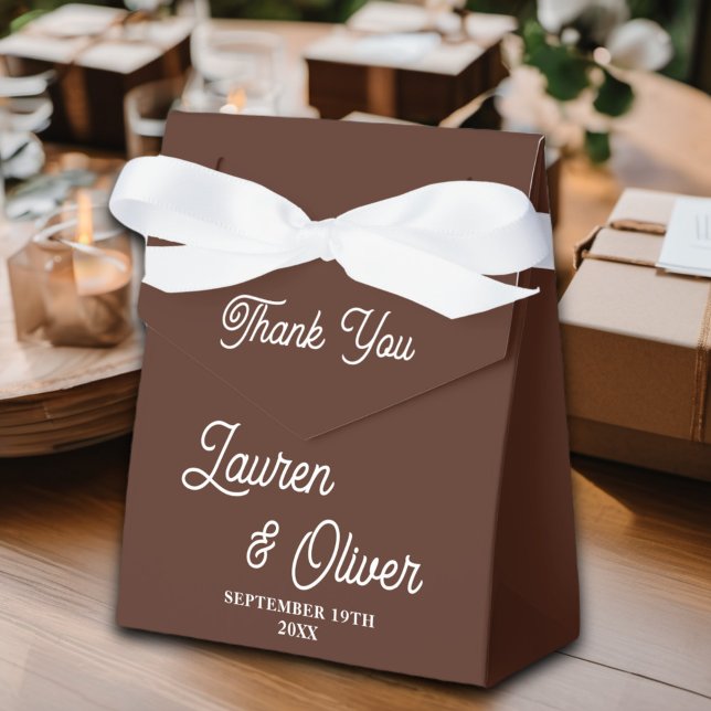 Elegant Brown Script Minimalist Wedding Favour Box (Creator Uploaded)