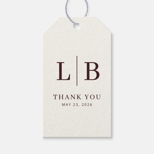 Elegant Brown Serif Wedding Favor Tags (Front)