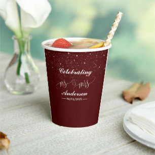 Elegant Brown Sparkle Mr & Mrs Wedding  Paper Cups