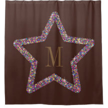 Elegant brown star glitter monogram