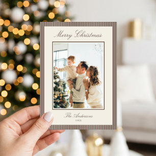 Elegant Brown Stripes Christmas Photo Holiday Card