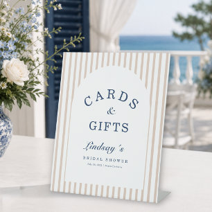 Elegant Brown Stripes Coastal Cards & Gifts Pedestal Sign