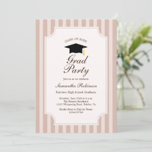 Elegant brown Stripes Graduation Party Invitation