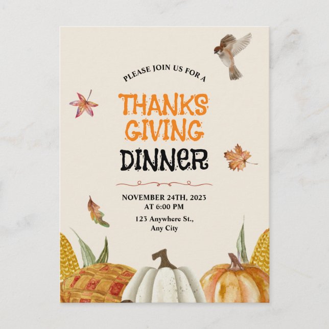 Elegant Brown Vintage Floral Thanksgiving  Postcard (Front)