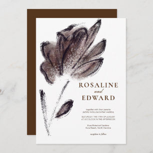 Elegant Brown Watercolor Floral Wedding Invitation