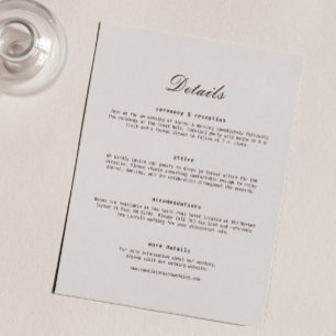 Elegant Brown Wedding Details Enclosure Card