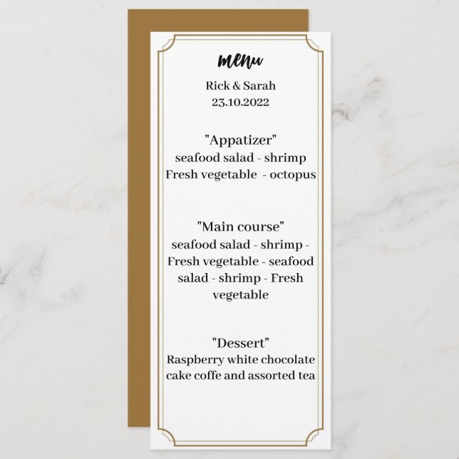 Elegant Brown Wedding Dinner  Menu (Front/Back)