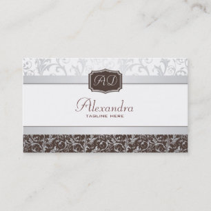 Elegant Brown & White Damask Pattern-Template Business Card