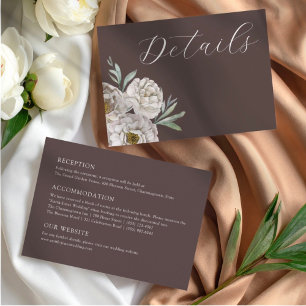 Elegant Brown & White Floral Wedding Details Enclosure Card