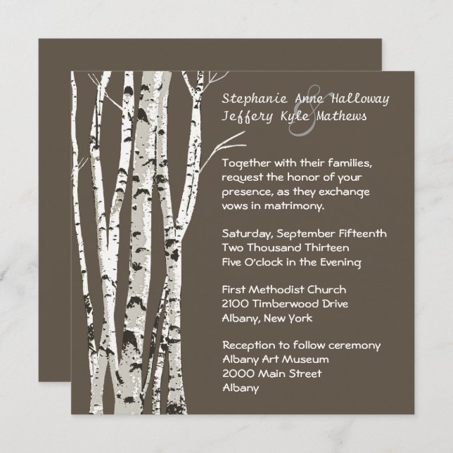 Elegant Brown with Birch Trees Wedding Invitation (Front/Back)