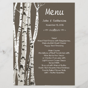 Elegant Brown with Birch Trees Wedding Menu