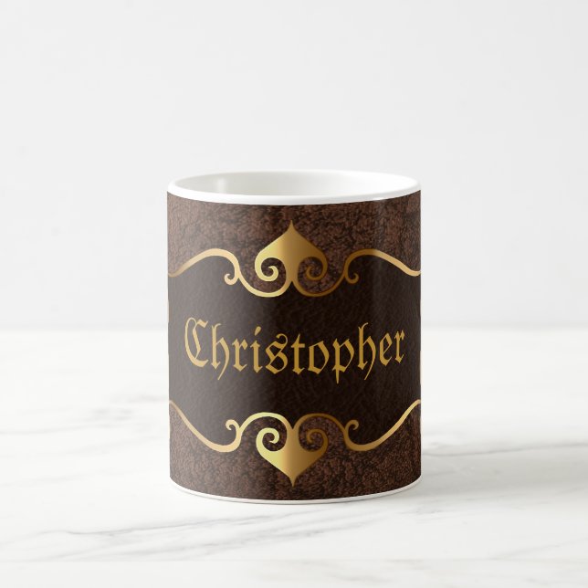 Elegant brown with golden frame coffee mug (Center)