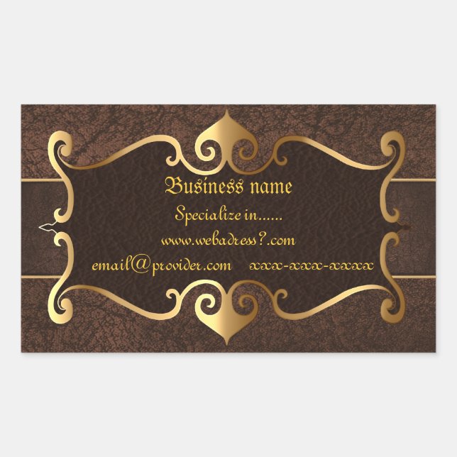 Elegant brown with golden frame for businesses rectangular sticker (Front)