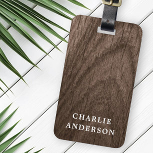 Elegant brown wood look custom name luggage tag