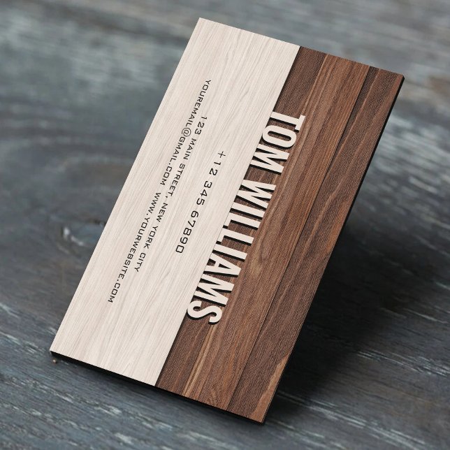 Elegant Brown Wood Texture Modern Style Monogram Business Card (Creator Uploaded)