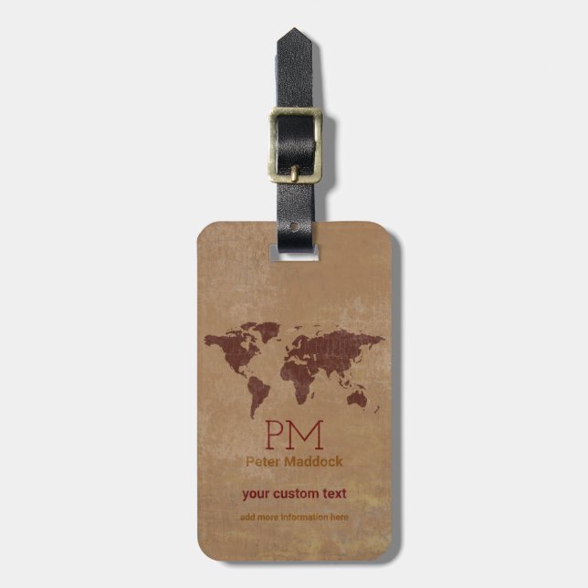 elegant brown world travel name luggage tag (Front Vertical)