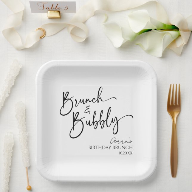 Elegant Brunch and Bubbly Birthday Brunch Party Paper Plate (Wedding)