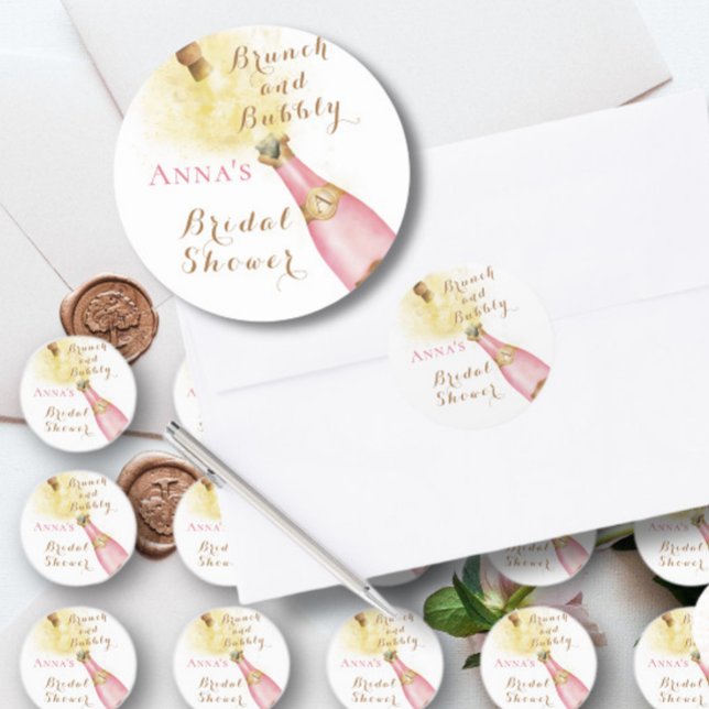 Elegant Brunch and Bubbly Bridal Shower Classic Round Sticker (Creator Uploaded)