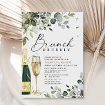 Elegant Brunch and Bubbly Bridal Shower Greenery Invitation<br><div class="desc">Design features mixed watercolor greenery that consists of eucalyptus, botanical olive branches, and more. Foliage is styled in various shades of sage, emerald and light green. A watercolor champagne flute and emerald green and gold bottle compliments the theme. To see matching products in this design: copy/paste the following link: https://www.zazzle.com/collections/greenery_bridal_shower_invitations_and_decorations-119358777449580877...</div>