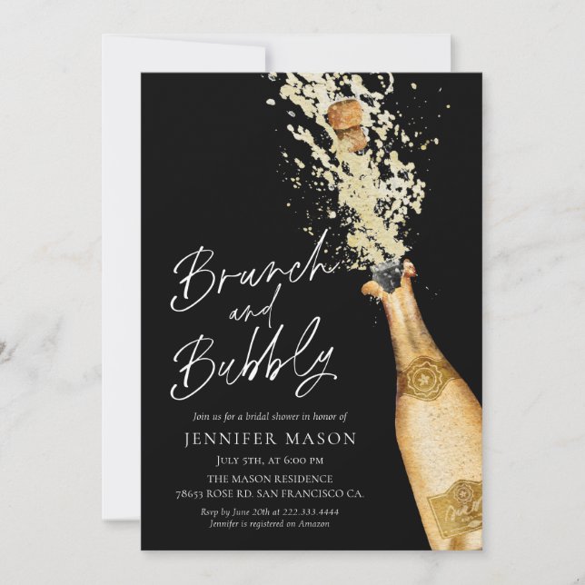 Elegant Brunch and Bubbly Bridal Shower Invitation (Front)