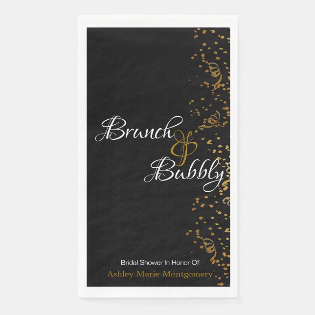 Elegant Brunch Bubbly Bridal Shower Gold Confetti Napkin (Front)
