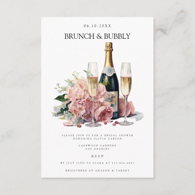 Elegant Brunch & Bubbly Bridal Shower Invitation (Front)