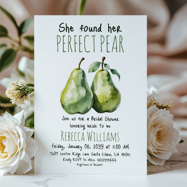 Elegant Brunch Greenery Perfect Pear Bridal Shower Invitation (Creator Uploaded)