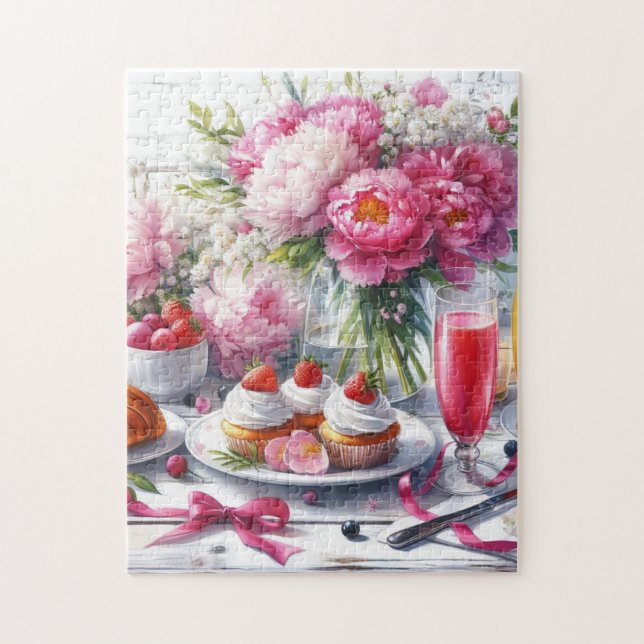 Elegant Brunch with Pastries and Peonies  Jigsaw Puzzle (Vertical)