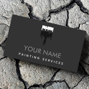 Elegant Brush Paint Drip Grey & White Modern Cool Business Card