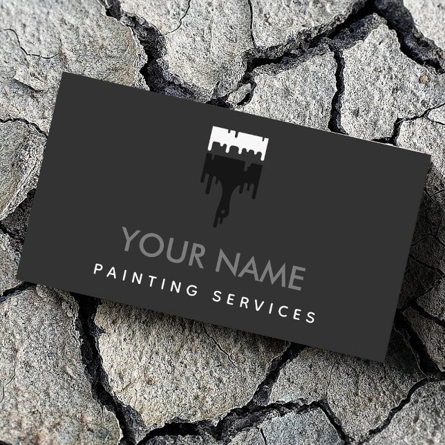 Elegant Brush Paint Drip Grey & White Modern Cool Business Card (Creator Uploaded)