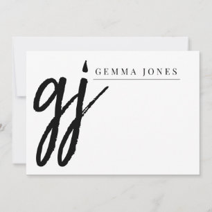 Elegant Brush Script Black Monogram Card