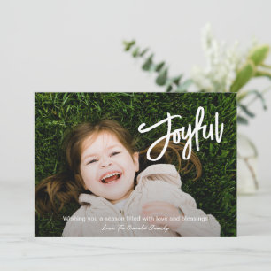 Elegant Brush Script Joyful Photo Modern Christmas Holiday Card