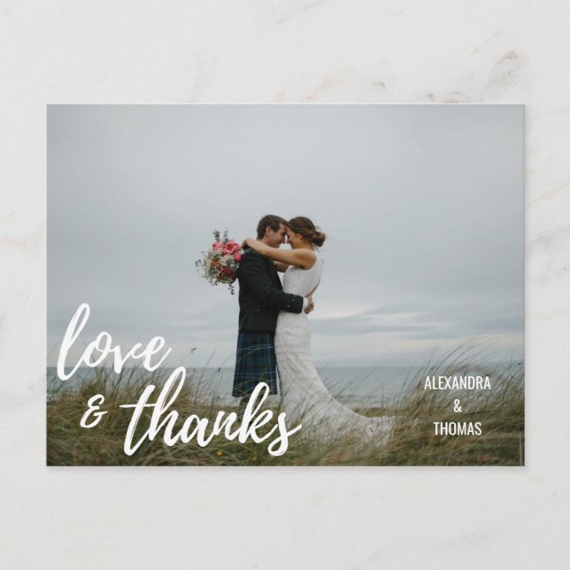 Elegant Brush Script LOVE & THANKS  w/ PHOTO Postcard (Front)