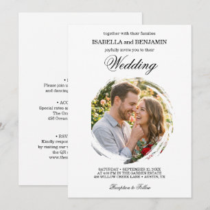 Elegant Brush Stroke Circle Photo Wedding Invitation