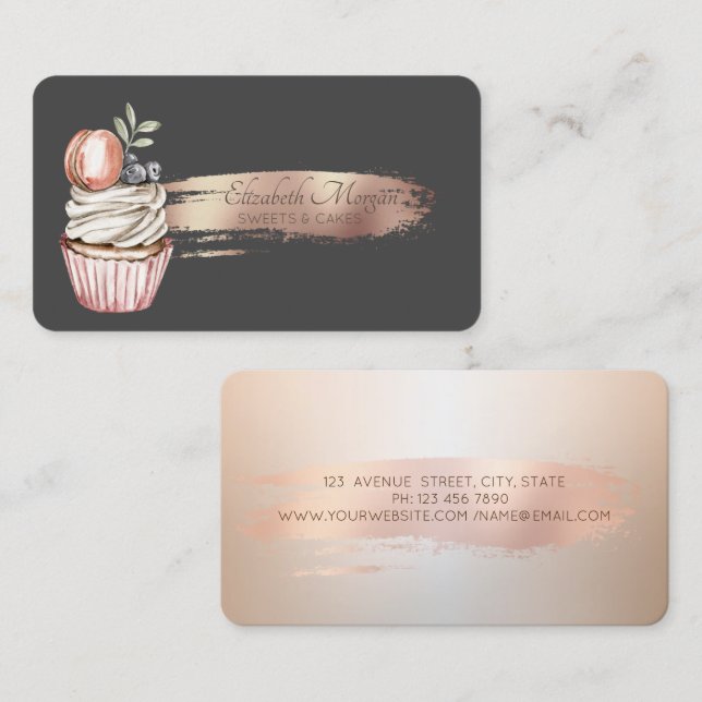 Elegant Brush Stroke,Cupcake, Sweets Business Card (Front/Back)