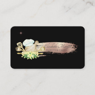 Elegant Brush Stroke Floral Bakery Tools Black Business Card