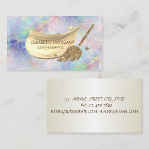 Elegant Brush Stroke Glitter Broom Holographic Business Card