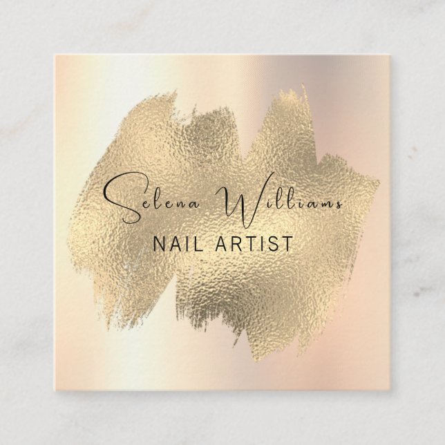 Elegant Brush Stroke Gold Champaign Minimalist Square Business Card (Front)
