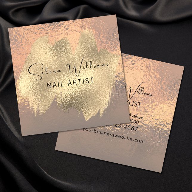 Elegant Brush Stroke Rose Gold Foil Minimalist Square Business Card (Creator Uploaded)