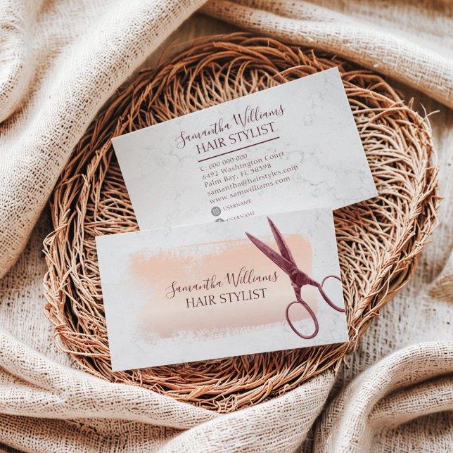 Elegant Brush Strokes Rose Gold Hair Stylist Business Card (Creator Uploaded)