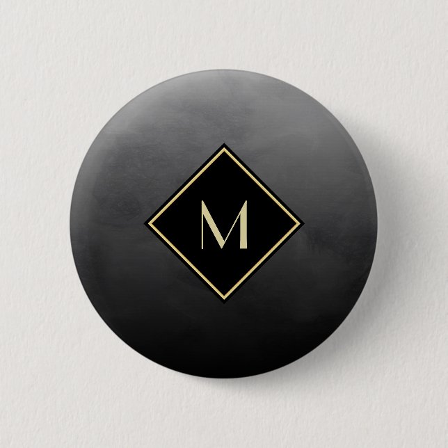 Elegant Brushed Black With Simple Gold Monogram 6 Cm Round Badge (Front)