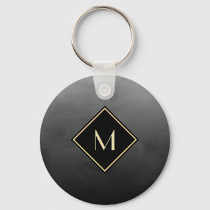 Elegant Brushed Black With Simple Gold Monogram Key Ring