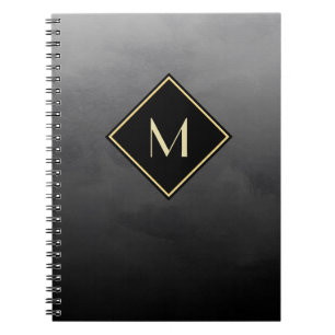 Elegant Brushed Black With Simple Gold Monogram Notebook