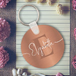 Elegant Brushed Copper Metal Girly Monogrammed Key Ring<br><div class="desc">Carry your elegance with our Elegant Brushed Copper Metal Girly Monogrammed Keychain. This chic and customisable keychain features a sophisticated brownish copper brushed metal design, adorned with a beautiful girly monogram. Elevate your everyday essentials and add a touch of glamour to your keys or accessories. Whether as a stylish accessory...</div>