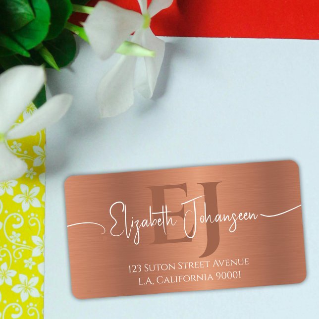 Elegant Brushed Copper Metal Script Monogrammed  Label (Creator Uploaded)